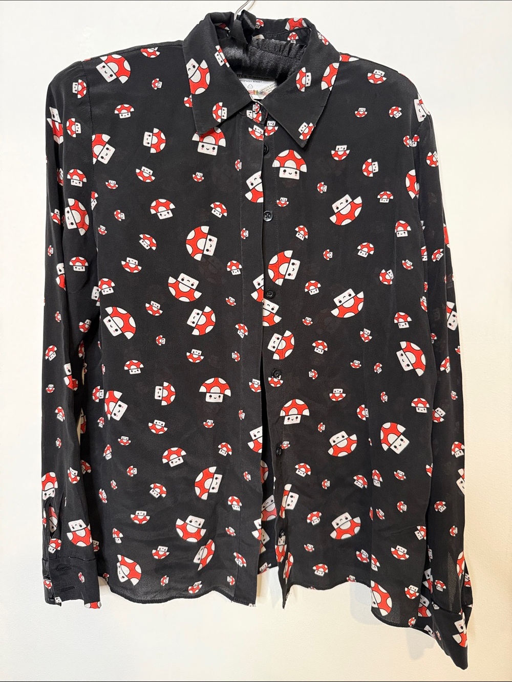 Alice + Olivia Black Shirt with Red & White Mushroom Print